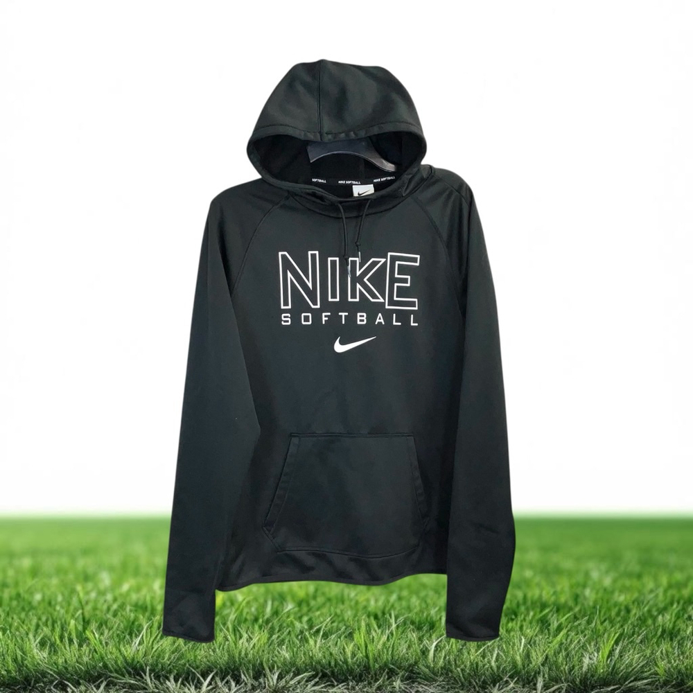 Nike Black with White Nike Softball Logo Therma-Fit Pullover Hoodie Women Large